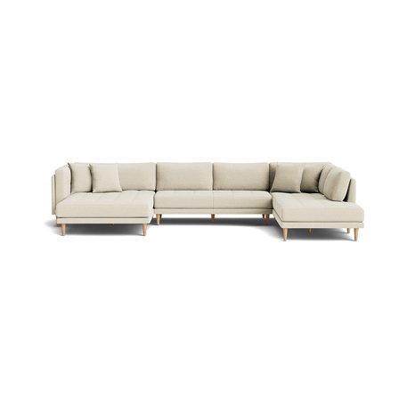 Cali U-sofa, venstrevendt - Nordic Beige - 374x220x76cm - Dobbelt Chaiselong U-Sofa med Bøgetræsben & 4 Pyntepuder