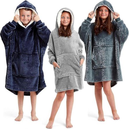 Snuggaroo Pojkar Flickor Barn Mjuk Fleece Oversize Hooded Bärbar Filt 6-14 År