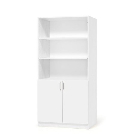 Materialskåp THEO, 2 dörrar/hyllor, 2100x1000x470 mm, vit