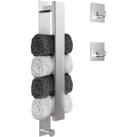 FlkwoH Handduksstång för badrum, självhäftande väggmonterad handduksstång, 304 rostfritt stål handduksstång, för badrum och kök-matt svart silver