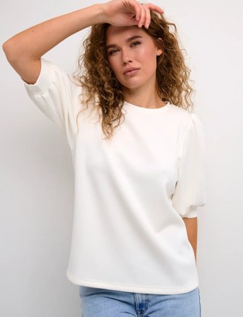 My Essential Wardrobe Elmw Puff Round Neck Blouse - White - XS