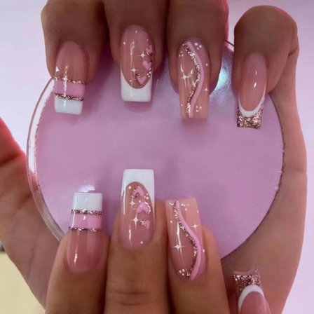 24st Fake Nails Long French Ballerina