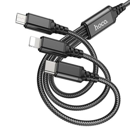 Hoco 3in1 USB-A till USB-C Lightning microUSB kabel X76 1m
