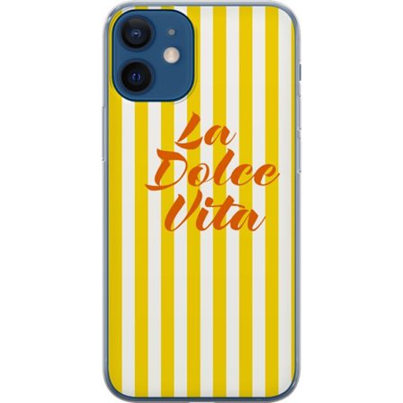 Kompatibel Mobilcover til Apple iPhone 12 mini La Dolce Vita plakat gul-hvide striber italiensk tekst retro design citat mønster italiensk stil print