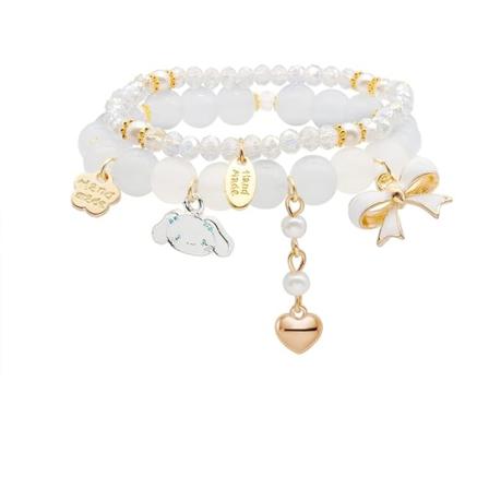 Valkoinen kawaii-kristallihelmirannekoru, söpö sarjakuva venytyshelmirannekoru