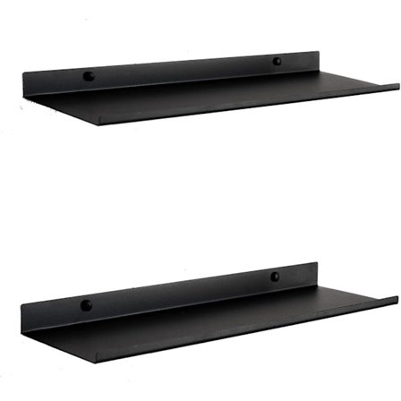 Sort metal væghylde | Sæt med 2 flydende hylder 40 cm
