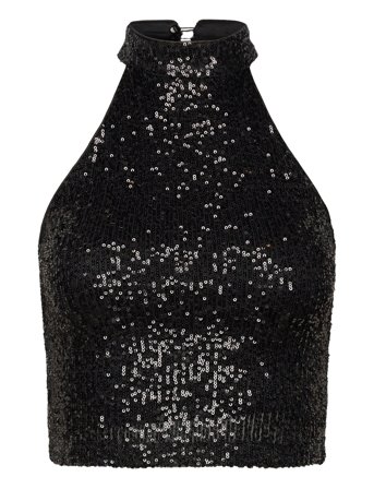 Sequined Halter Top Party Tops Svart Mango*Betinget Tilbud