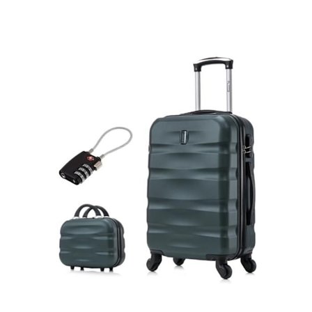 Håndbagage 55x35x25cm med Toilettaske | Kuffert CELIMS AeroWave | ABS | Lås | 4 Hjul 360 | Grøn