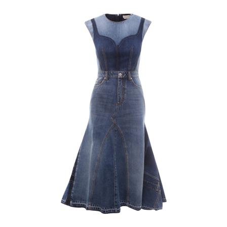 Alexander McQueen, Pieced Midi Dress Niebieski, Kobieta, Rozmiar: 2XS