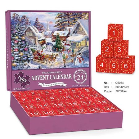 Julekalenderpuslespil - 1008 brikker puslespil, julekalenderpuslespil til voksne og børn, julepuslespil, jul, gave