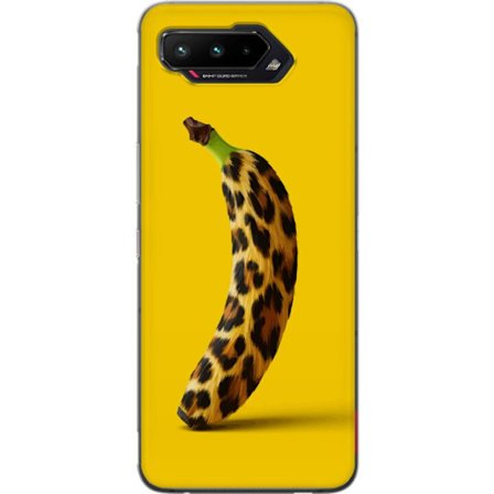 Yhteensopiva Puhelinkuori Asus Asus ROG Phone 5 Banaani leopardikuvioilla keltaista taustaa vastaan luovassa ja leikkisässä suunnittelussa