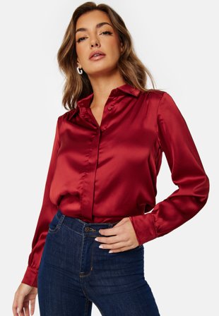 VILA Sateen L/S Shirt Red Dahlia Detail Co Klær