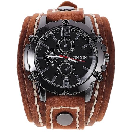 Herreur Casual Ur med Rem i Ko Læder Stort Urskive Dekoration til Mænd (27.8X6.6CM, Brun)