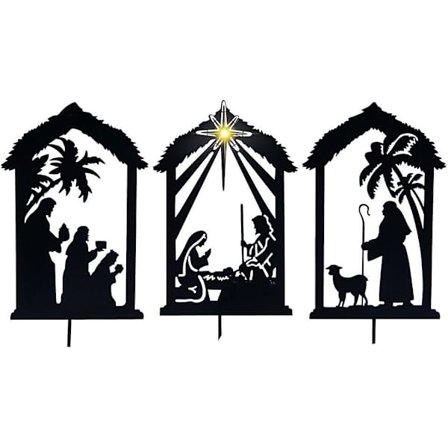 3-pak Krybbespil Skygge Stakes, Metal Udendørs Krybbespil Scene Silhuet Have Skilt Display, Glædelig Jul Plæne Dekoration
