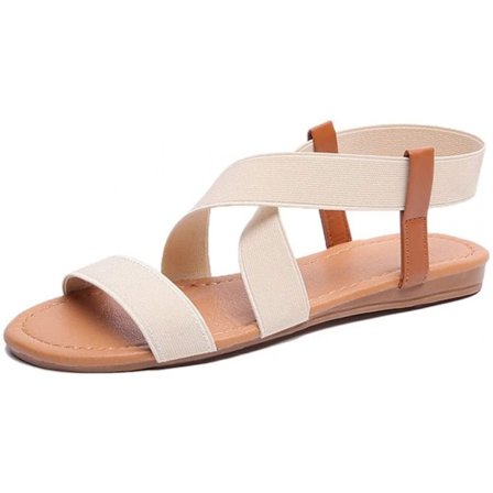 Elastiska Söta Platta Sandaler för Kvinnor Casual Sommar Strandskor Sandal Semester Resor Gladiator Sandaler ------ Beige (Storlek 38)