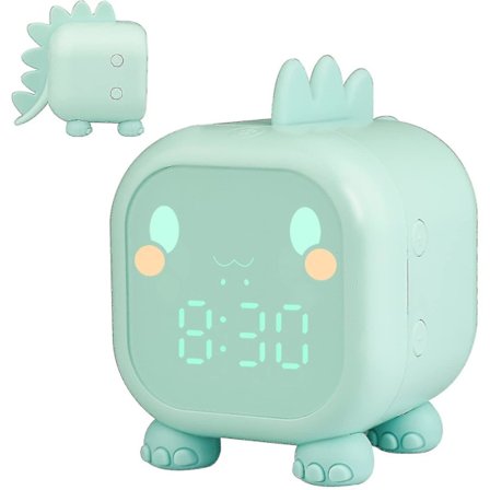 Digital barnevekkerklokke, dinosaurvekkerklokke med nattlys, slumre-timer, temperatur, søvntrener for barn, vekkerklokke for barnerom