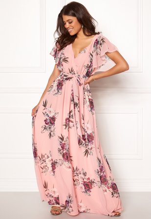 Goddiva Flutter Floral Maxi Dress Peach Klær