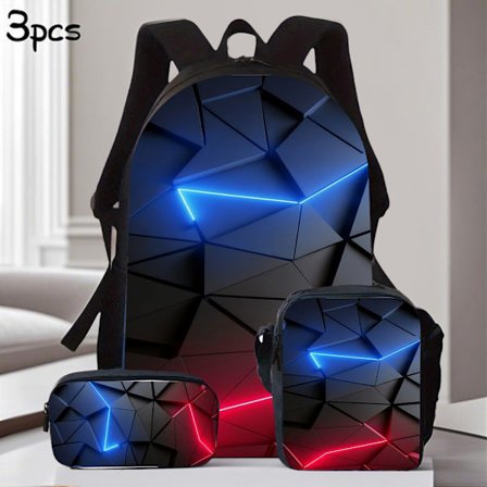 3 stk. Rygsæk med madkasse og penalhus - Letvægts nylon skoletaske med stor kapacitet, egnet til skole, rejser eller daglig pendling - Sporty (FMY)