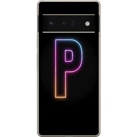 Yhteensopiva Puhelinkuori Google Google Pixel 6 Pro Minimaalinen neonkirjain P värin asteittaisella muutoksella ja valotehosteella mustaa taustaa vas
