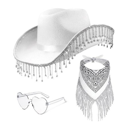 Rhinestone Cowboy Hat, Fringe Cowboy Hat Bandana Hjärtformade Solglasögon