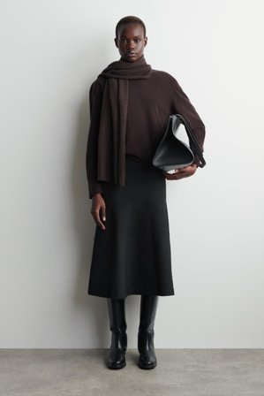 COS Women's Curved A-Line Midi Skirt in Dark Grey