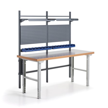 Werkbank SOLID, inkl. Werkzeugtafeln, Boxen + Regale, 2000x800 mm, Vinyl