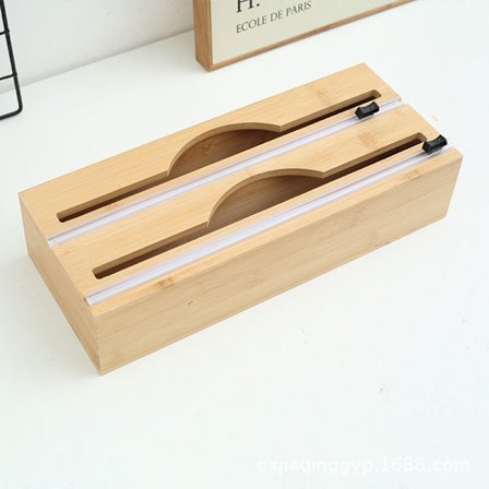 Aluminiumsfolie Dispenser med Skærer og Etiketter, Plastikfolie Skærer, Køkken Opbevaring Folie Skærer, Bambus Rulleholder