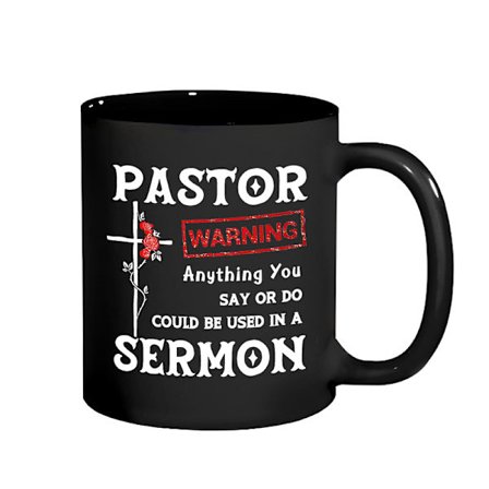Sjov Præst Kaffekrus 350ml - Keramisk Kop med Advarselscitat "Alt hvad du siger eller gør kan blive brugt i en prædiken" - til Præst, Prædikant eller 