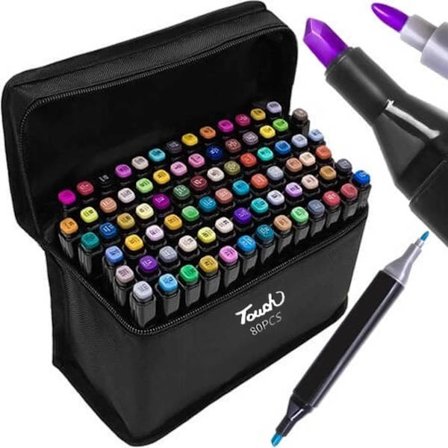 80 kpl Kaksipuoliset merkkikynät säilytyspussilla | Kaksiväriset kynät