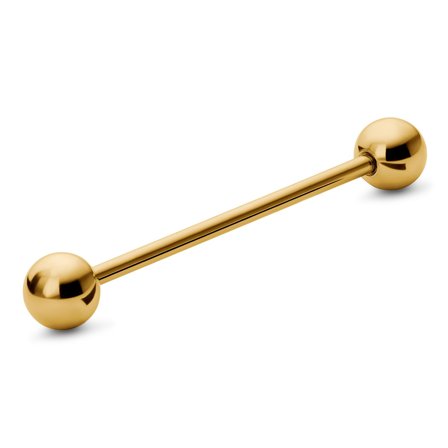 Barbell industrial dritto da 38 mm con punte a sfera in acciaio chirurgico color oro per uomini - Gioielli per piercing all'orecchio