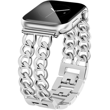 Silver Klockarmband Kompatibelt med Apple Watch 46mm 42mm (S3/2/1) 44mm 45mm 49mm Justerbart Metallarmband Stållänkarmband (Utan Skal)