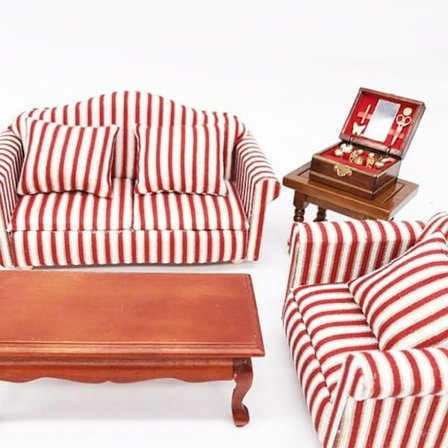 Huoneen sisustus olohuoneen sisustus 1:12 Mini Nukkekoti 3-osainen setti tyynyllä upotetulla kultaraidalla sohvalla