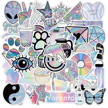 50 stk. kule, vanntette vinylklistremerker - Laserholografiske klistremerker med romvesener til motorsykkel, bil, bærbar PC, dør, bagasje, sykkel, 