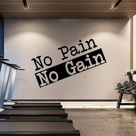 Extra stor gymväggdekal | No Pain No Gain Inspirerande väggklistermärke Citat | 56x120cm Stor konstdekoration | Träning Fitness Övningsskylt (Svart)