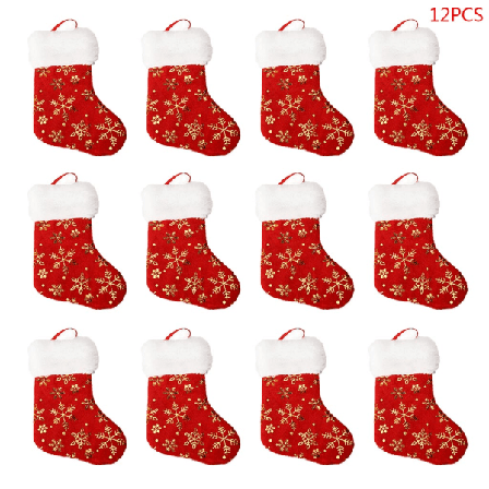 12 st 7-tums julstrumpor Godispresentpåse Guld snöflinga strumpor Hängande julgran Juldekoration för familjen