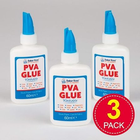 Liten flaska med vitt lim (PVA-lim) 60 ml – tvättbart – för barn för pyssel – 3 stycken, 10,5 cm