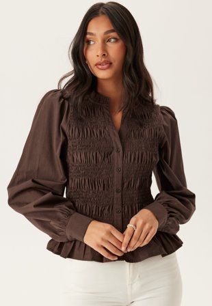 BUBBLEROOM-V-neck Cotton Smock Blouse-XL