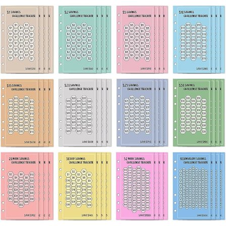 100 Envelope Challenge Trackers - 48-siders A6 spareperm ark, 6-rings kompatible budsjettplanleggerinnlegg for kontantfylling (Mult