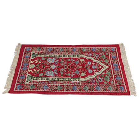 Muslimsk bønneteppe bærbar utsøkt brodert blomsterdesign etnisk tilbedelsesmatte rød