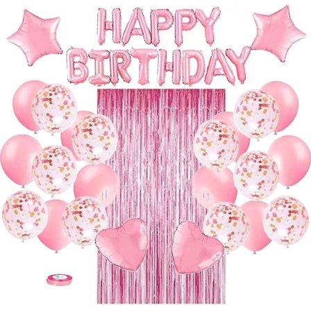 Sequinballonger och tofsbannersats, latexpartydekorationballonger, säkra och luktfria, lämpliga för alla fester (rosa)