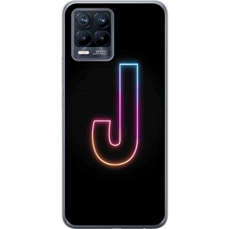 Kompatibelt Mobilskal till Realme Realme 8 Minimalistisk neonbokstav J i färgskiftande ljus mot svart bakgrund