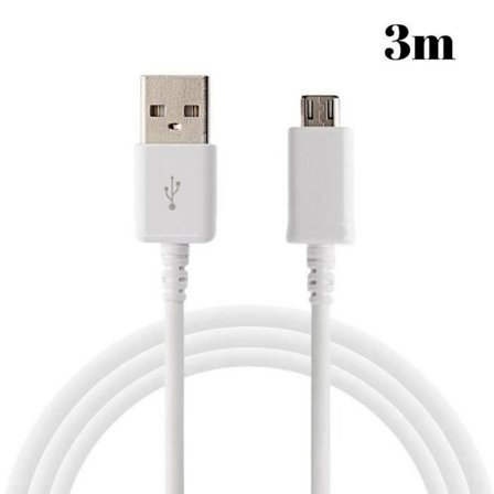 Cabel Micro USB - PHONILLICO - 3 meter - Kompatibel med Sony Xperia - Farve Hvid - 1 enhed