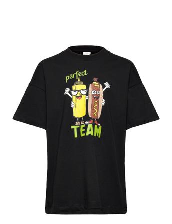 T Shirt W Placed Frontprint Black Lindex