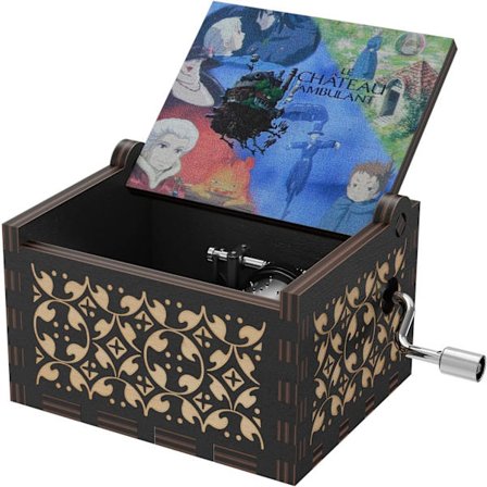 Castle Wood Musikboks, Anime Tema Musik Merry Go Round of Life Træ Håndsving Musikbokse Nytårs Fødselsdagsgave (Sort)