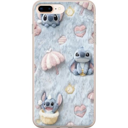 Kompatibel Mobilcover til Apple iPhone 7 Plus Stitch mønster med hjerter, paraplyer og pastelfarvet blød baggrund