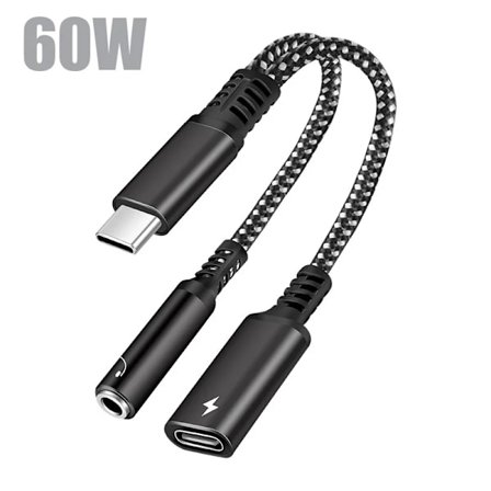 2-i-1 USB C till 3,5 mm hörlursuttagsadapter Typ C PD 60W Laddning Ljud Aux Adapter kompatibel med Ipad Pro Samsung S20 Ultra Xiaomi Huawei