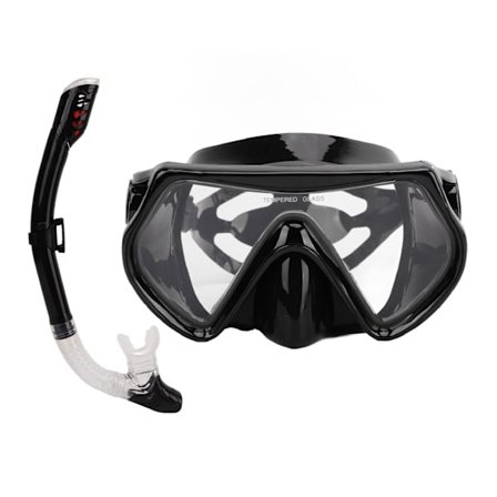 Justerbart snorkelsæt til voksne - snorkeldykkerbriller og snorkelrør - sort