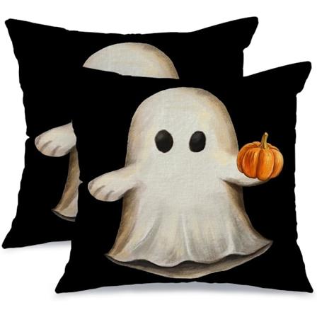 2 kpl Halloween-tyynynp lliset 18x18, Haamu Kurpitsa Koristeloma Maalaistalon Tyynynp llinen Kotiin Sovalle Sovalle (Musta