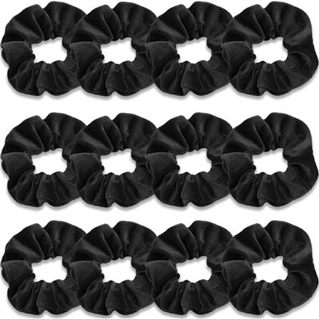 Sort 12-pak scrunchies til kvinder, premium fløjls-scrunchie til H