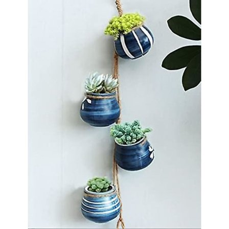 Sett med 4 hengende blomsterpotter i lyse pastellfarger (blå)
